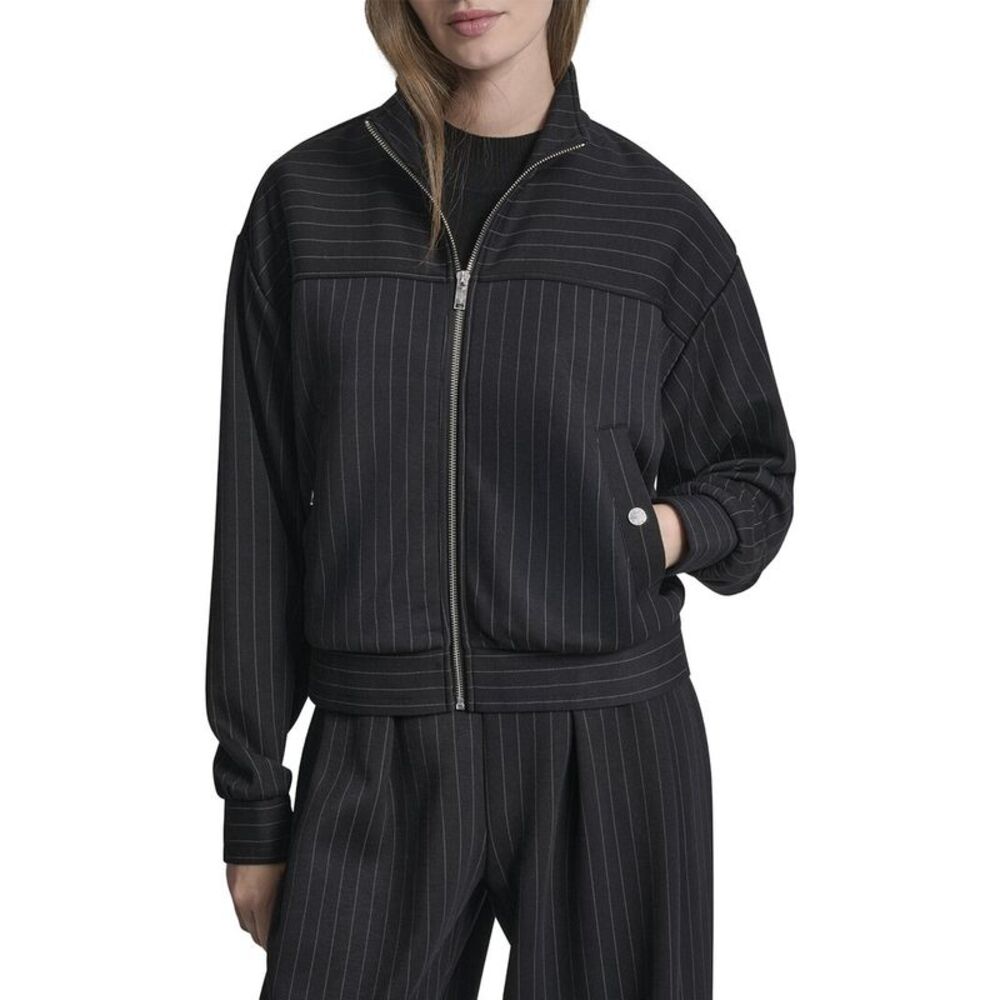 Dkny Womens Full Zip Pinstripe Track Jacket, Black